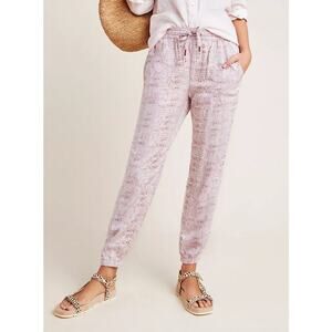 Anthropologie Orana Printed Jogger Pants Small Pink Pull On Snake Print Joggers